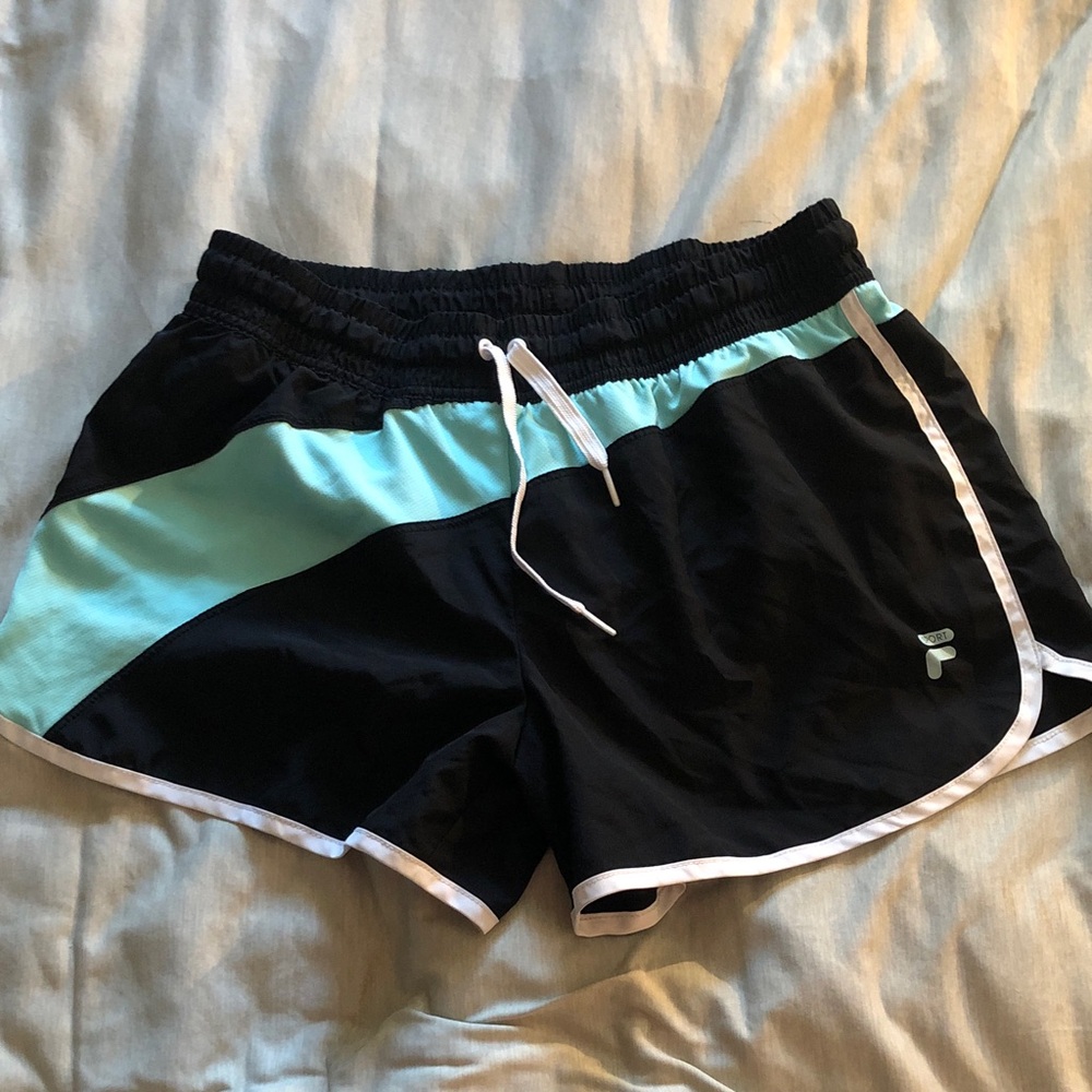 Fila Women's Black and Aqua Athletic Shorts